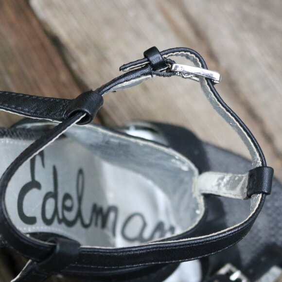 Sam Edelman Karly Black Leather Strappy Ankle Wrap Straw Wedge w Rope Trim Sz 7 - Picture 8 of 10